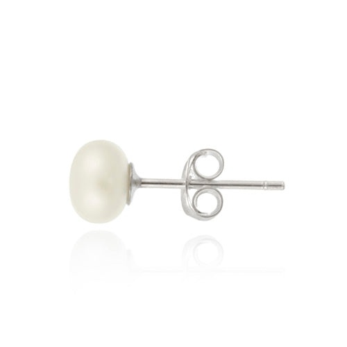 Sterling Silver Freshwater Cultured White Button Pearl 5.5-6Mm Stud Earrings