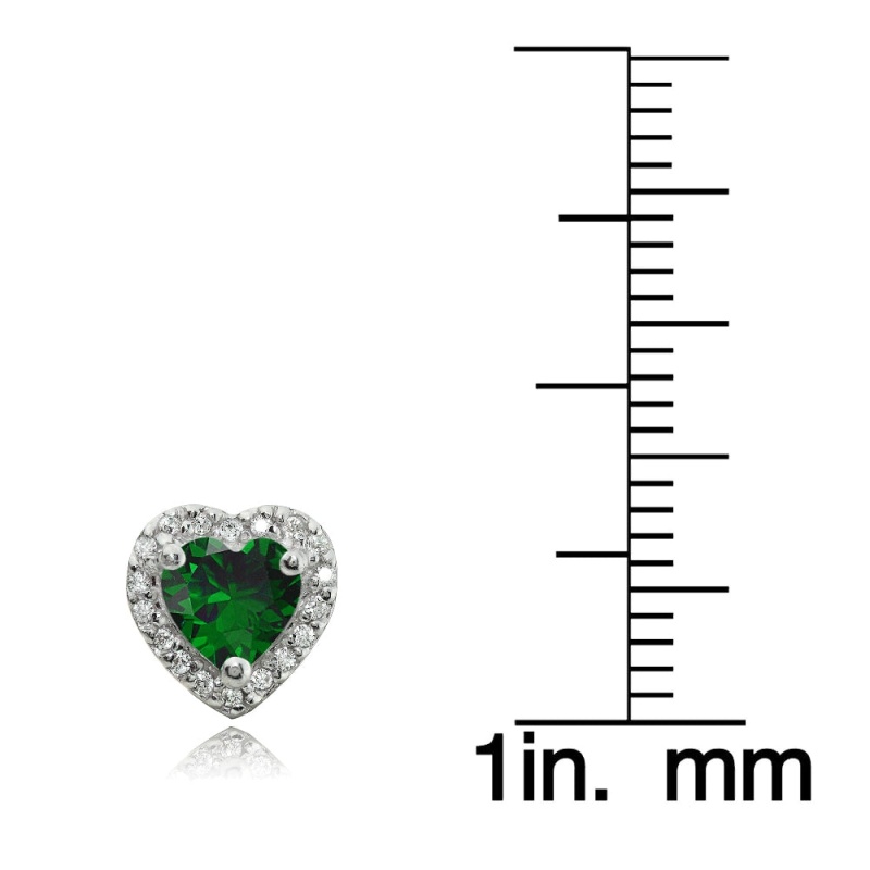 Sterling Silver 1.4Ct Created Emerald And White Topaz Heart Stud Earrings
