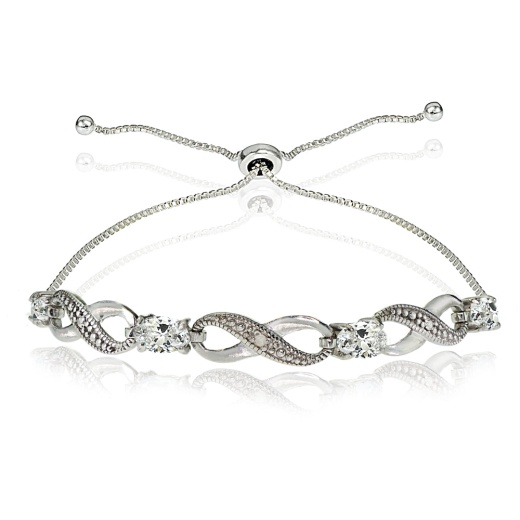 Sterling Silver Cubic Zirconia Figure 8 Infinity Adjustable Bolo Bracelet