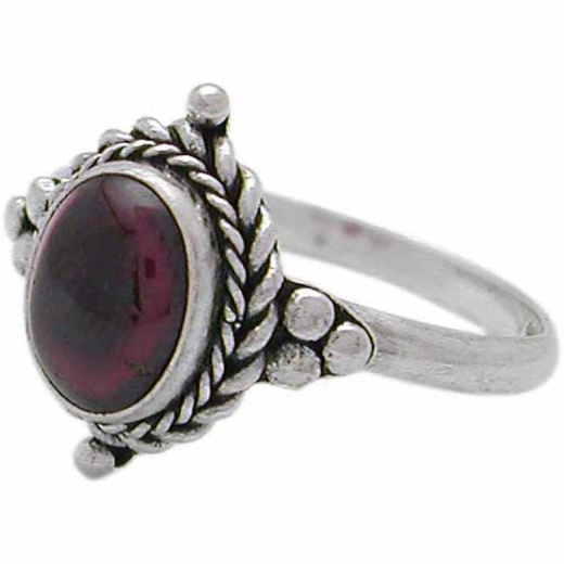 Sterling Silver Cabochon Garnet Oval Bali Twist Rope Ring