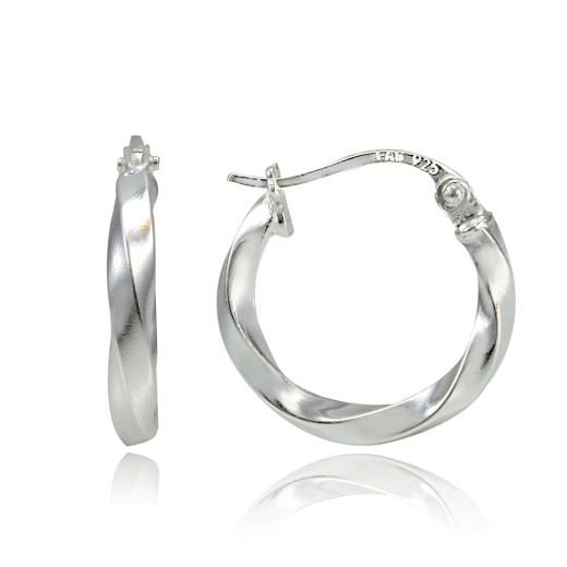 Sterling Silver Twist Round Hoop Earrings, 15Mm - Silverspeck