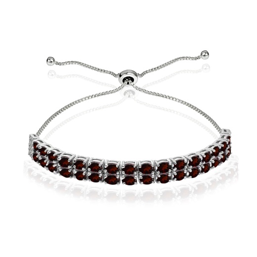 Sterling Silver Garnet Oval-Cut Two Row Adjustable Tennis Bracelet - Silverspeck