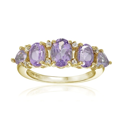 Yellow Gold Flashed Sterling Silver Amethyst and White Topaz Half Eternity Band Ring