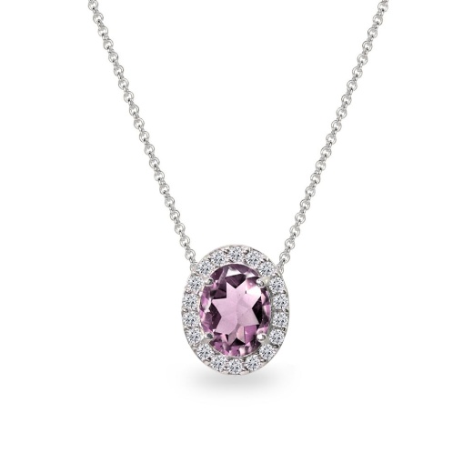 Sterling Silver Created Alexandrite Oval Halo Slide Pendant Necklace with CZ Accents