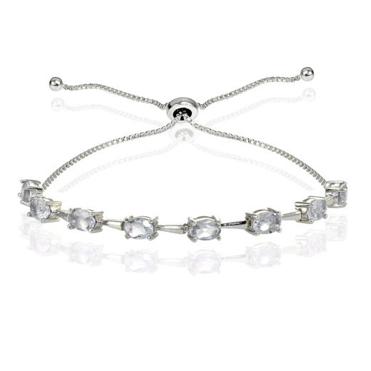 Sterling Silver Aquamarine Oval Adjustable Bolo Bracelet