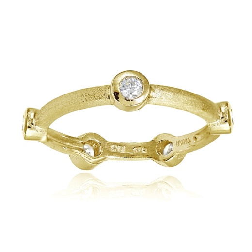 Yellow Gold Flashed Sterling Silver Brushed Satin Cubic Zirconia Ring