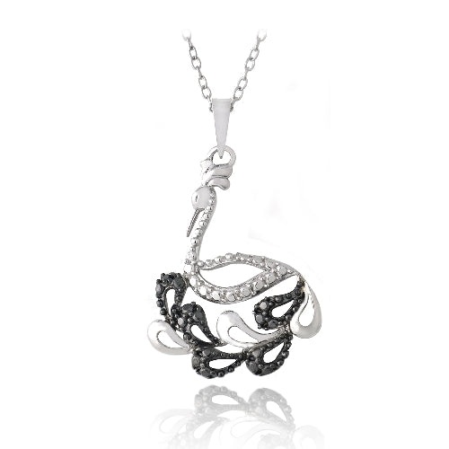 Sterling Silver Black Diamond Accent Peacock Necklace