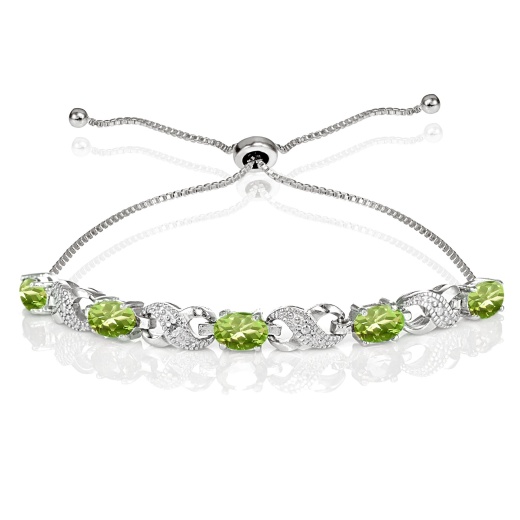 Sterling Silver Peridot and Diamond Accent Infinity Adjustable Bracelet