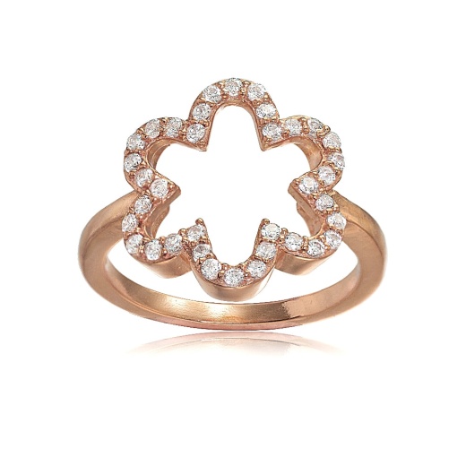 Rose Gold Flashed Sterling Silver Cubic Zirconia Open Flower Ring