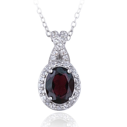 Sterling Silver Garnet & White Topaz X And Oval Necklace