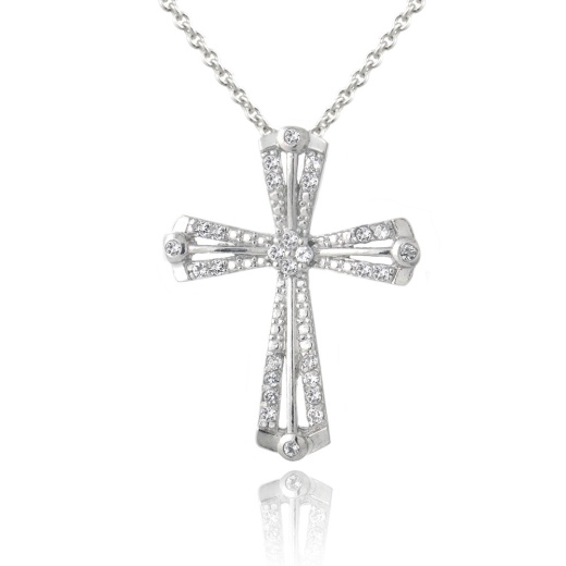 Sterling Silver White Topaz Ribbon Cross Necklace