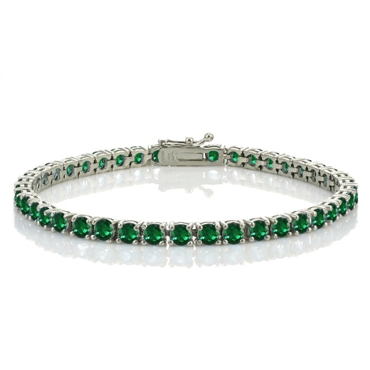 Sterling Silver 8.5Ct Created Emerald 4Mm Round Tennis Bracelet
