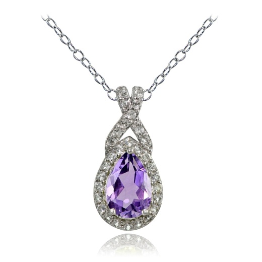 Sterling Silver Amethyst and White Topaz X and Teardrop Necklace