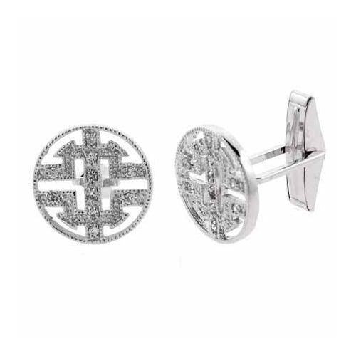 Sterling Silver Cz Round Men's Cufflinks