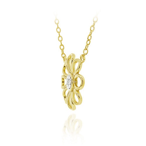 18K Gold Over Sterling Silver Diamond Accent Flower Necklace