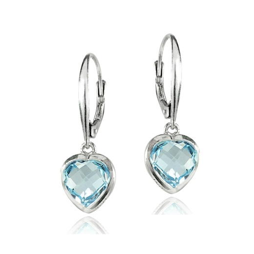 Sterling Silver Blue Topaz Heart Dangle Leverback Earrings