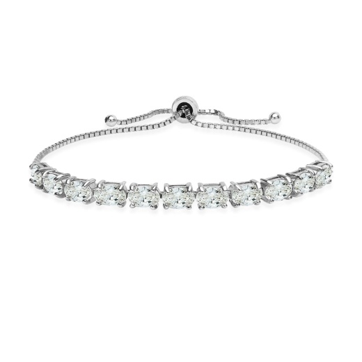 Sterling Silver 6X4mm Oval Adjustable Bracelet Made With Swarovski Zirconia