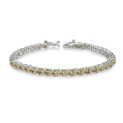 Sterling Silver Golden Shadow 4Mm Round Tennis Bracelet Made With Swarovski Crystals
