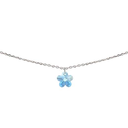 Sterling Silver Light Blue Flower Choker Necklace Made With Swarovski Crystals