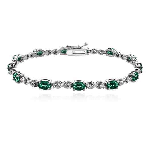 Sterling Silver Green 6X4mm Oval Infinity Bracelet Made With Swarovski Crystals