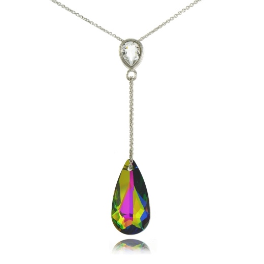 Sterling Silver Bright Rainbow Pear Shape Drop Necklace Adorned with Swarovski Crystals by Silverspeck