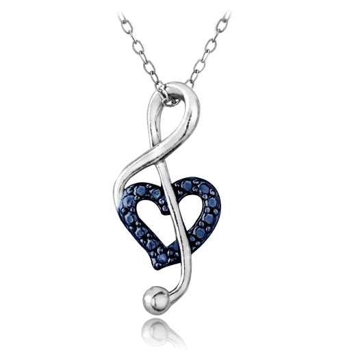 Sterling Silver Blue Diamond Accent Music Note Heart Necklace