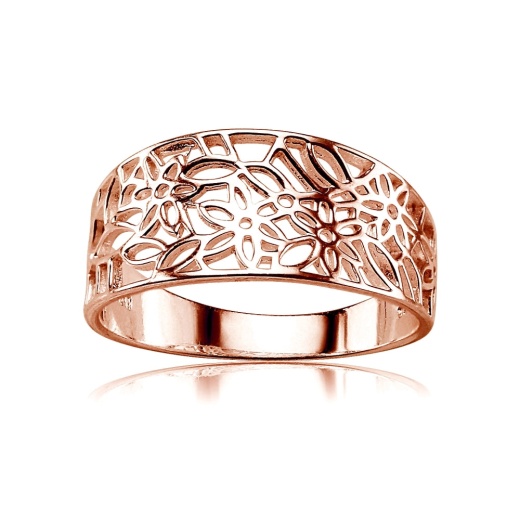 Rose Gold Flashed Sterling Silver Polished Filigree Flower Ring