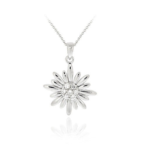 Sterling Silver Cz Flower Pendant