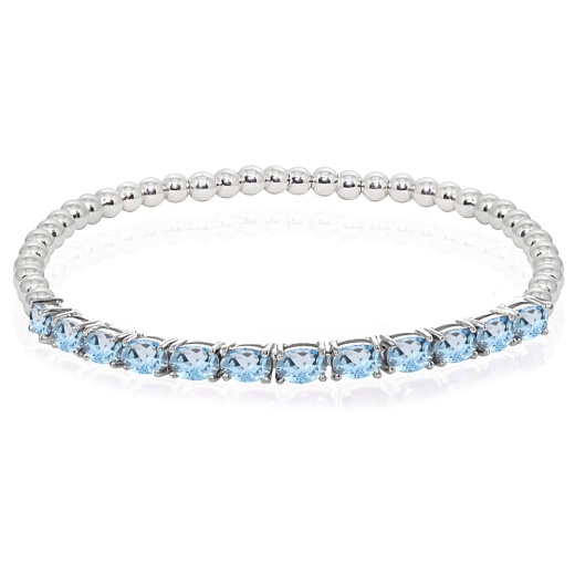 Sterling Silver Blue Topaz Oval Beaded Stretch Tennis Style Bracelet
