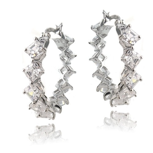 Sterling Silver 8.5Ct Asscher Cut Cz Hoop Earrings