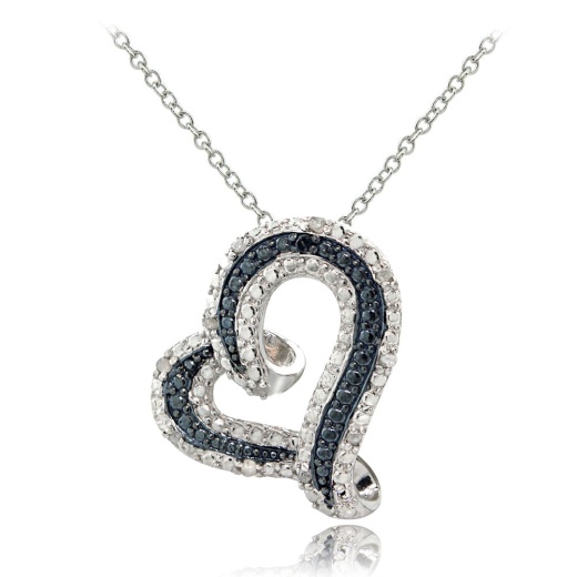 Sterling Silver 1/8Ct Tdw Blue & White Diamond Floating Heart Necklace
