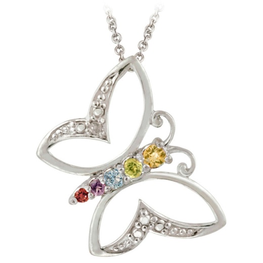 Sterling Silver Multi Gemstone & Diamond Accent Open Butterfly Pendant