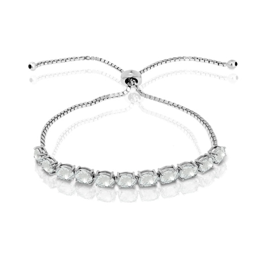 Sterling Silver Aquamarine 6X4mm Oval-Cut Adjustable Tennis Bracelet
