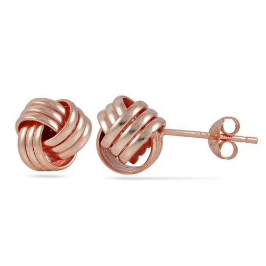 Rose Gold Tone Over Sterling Silver Polished Love Knot Stud Earrings