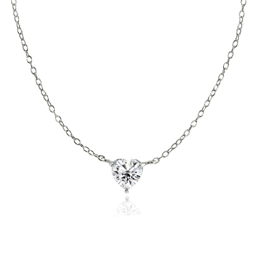 Sterling Silver Small Dainty Cubic Zirconia Heart Choker Necklace