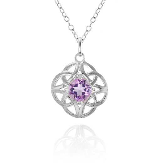 Sterling Silver Amethyst Celtic Filigree Cushion Cut Round Necklace