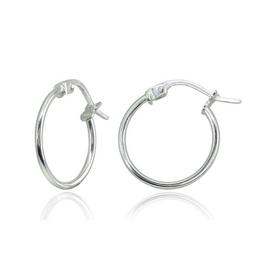 Sterling Silver Tiny Hoop Earrings - 15mm Round Lightweight Hoops