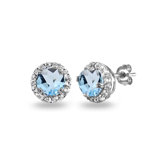 Sterling Silver Blue Topaz & White Topaz Round Halo Stud Earrings - Silverspeck