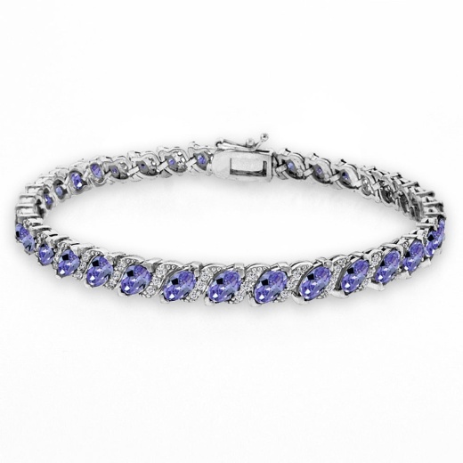 Sterling Silver Created Tanzanite Marquise-Cut 6X3mm Tennis Bracelet With White Topaz Accents