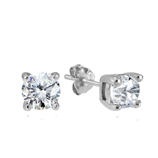 Sterling Silver 1/2 Ct Cubic Zirconia 4Mm Round Stud Earrings