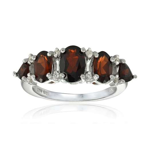 Sterling Silver Garnet and White Topaz Half Eternity Band Ring