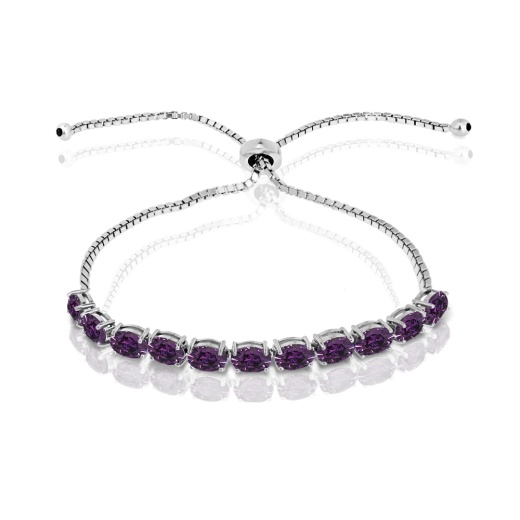 Sterling Silver Purple Oval-Cut Pull-String Adjustable Bolo Bracelet with Swarovski Crystals