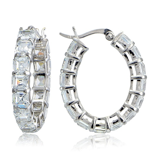 Sterling Silver 10Ct Asscher Cut Cz Oval Hoop Earrings by Silverspeck