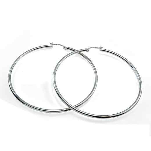 Sterling Silver High Polished Round Hoop Earrings - 45mm Diameter