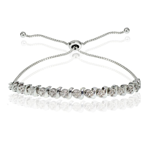 Sterling Silver Diamond Accented Round S-Link Adjustable Bolo Bracelet