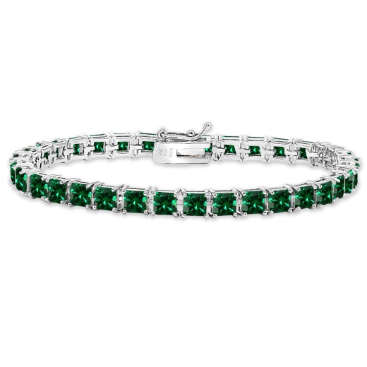 Silverspeck Sterling Silver Created Emerald 4Mm Princess-Cut Square Classic Tennis Bracelet
