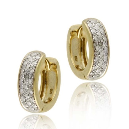 18K Gold Over Sterling Silver Diamond Accent Huggies Hoop Earrings | Silverspeck