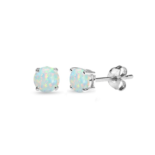 Sterling Silver Created White Opal 4Mm Round-Cut Solitaire Stud Earrings