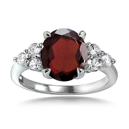 Sterling Silver 3.3Ct Garnet And White Topaz Oval Ring