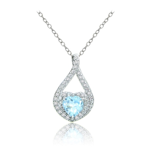 Sterling Silver Blue Topaz And White Topaz Heart Twist Necklace